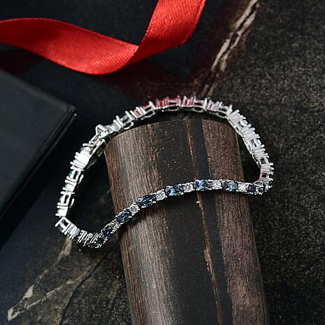 Luxuriant Lab Grown Alexandrite & Lab Grown Diamond Tennis Bracelet (Size - 7.5) in Rhodium Overlay Sterling Silver 8.64 Ct, Silver Wt. 8.72 Gms.