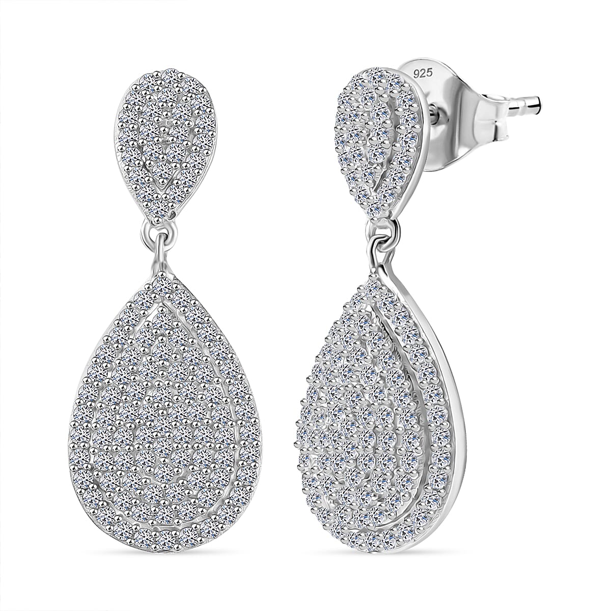 Luxuriant Lab Grown Diamond (SI-GH) Dangling Earring with Push Back in Rhodium Overlay Sterling Silver 1.00 Ct.