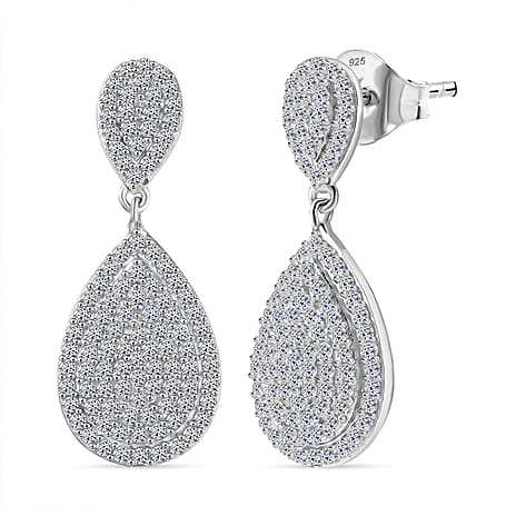 Luxuriant Lab Grown Diamond (SI-GH) Dangling Earring with Push Back in Rhodium Overlay Sterling Silver 1.00 Ct.