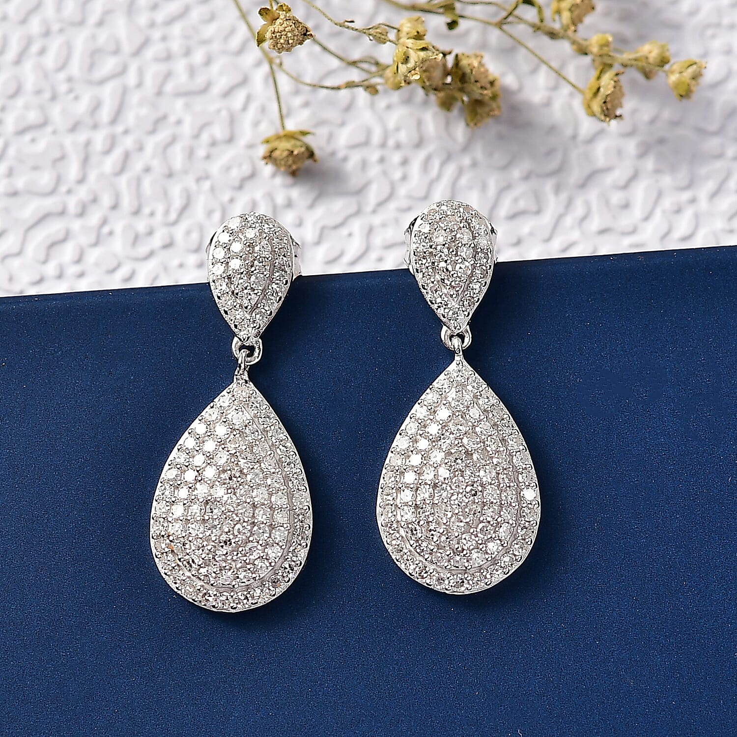 Luxuriant Lab Grown Diamond (SI-GH) Dangling Earring with Push Back in Rhodium Overlay Sterling Silver 1.00 Ct.