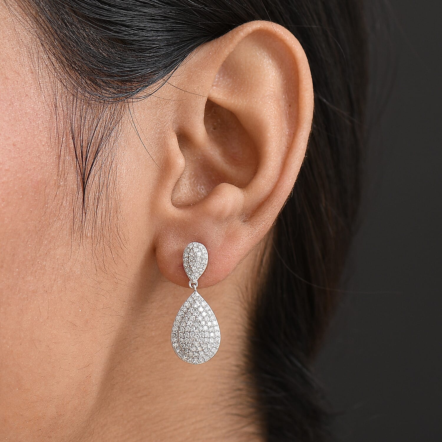 Luxuriant Lab Grown Diamond (SI-GH) Dangling Earring with Push Back in Rhodium Overlay Sterling Silver 1.00 Ct.