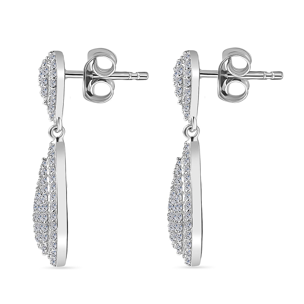 Luxuriant Lab Grown Diamond (SI-GH) Dangling Earring with Push Back in Rhodium Overlay Sterling Silver 1.00 Ct.