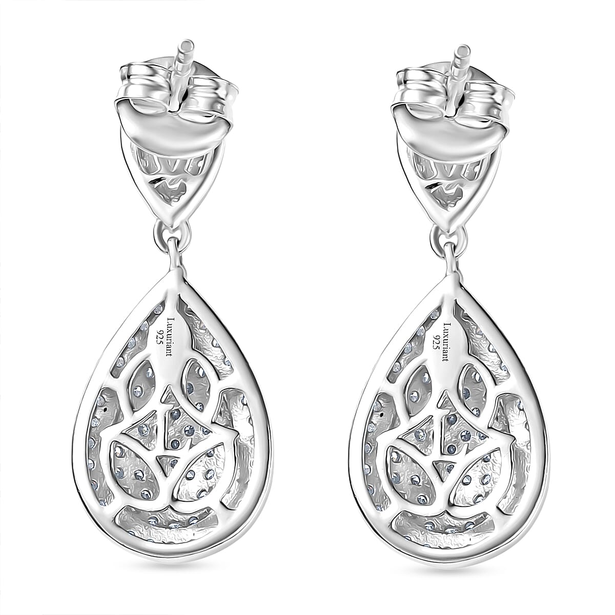 Luxuriant Lab Grown Diamond (SI-GH) Dangling Earring with Push Back in Rhodium Overlay Sterling Silver 1.00 Ct.