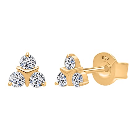 LUXURIANT 0.25 Ct. Lab Grown Diamond Trilogy Earrings in 18K Vermeil Yellow Gold Plated Sterling Silver