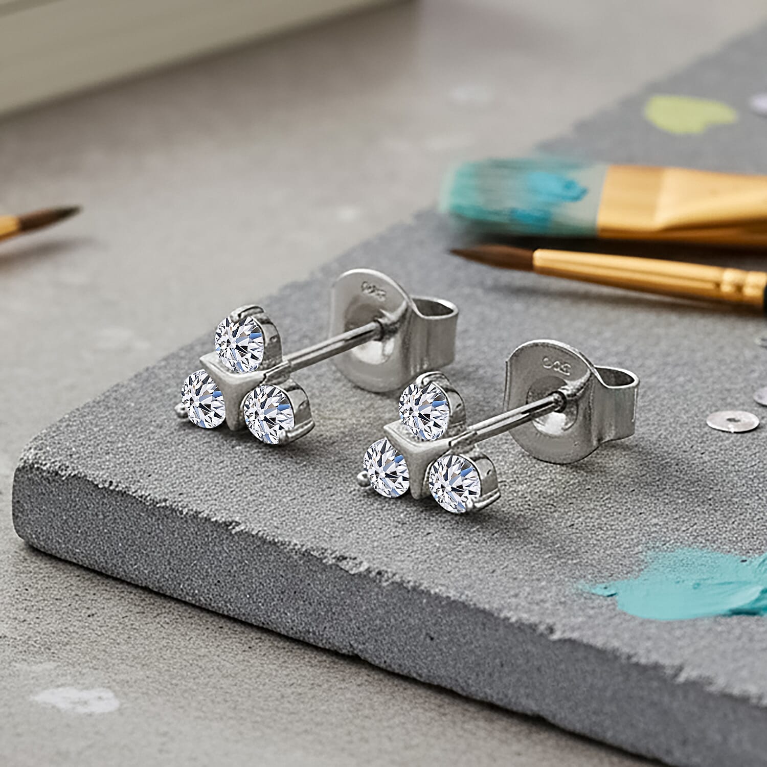 Luxuriant Lab Grown Diamond (SI-GH) Earring with Push Back in Rhodium Overlay Sterling Silver 0.50 Ct.