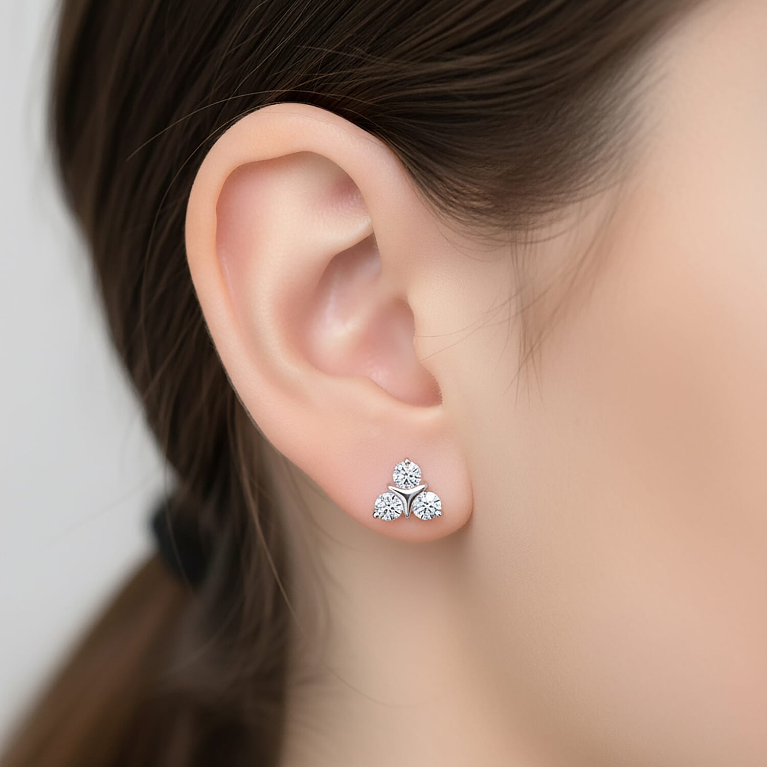 Luxuriant Lab Grown Diamond (SI-GH) Earring with Push Back in Rhodium Overlay Sterling Silver 0.50 Ct.