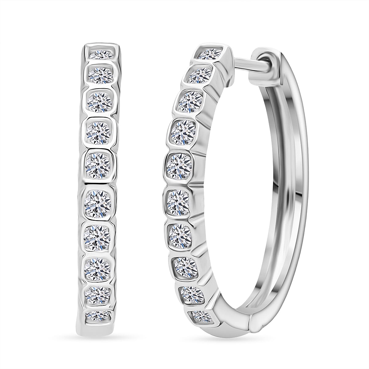 Luxuriant Lab Grown Diamond (SI-GH) Earring with Hoop in Rhodium Overlay Sterling Silver 0.50 Ct.