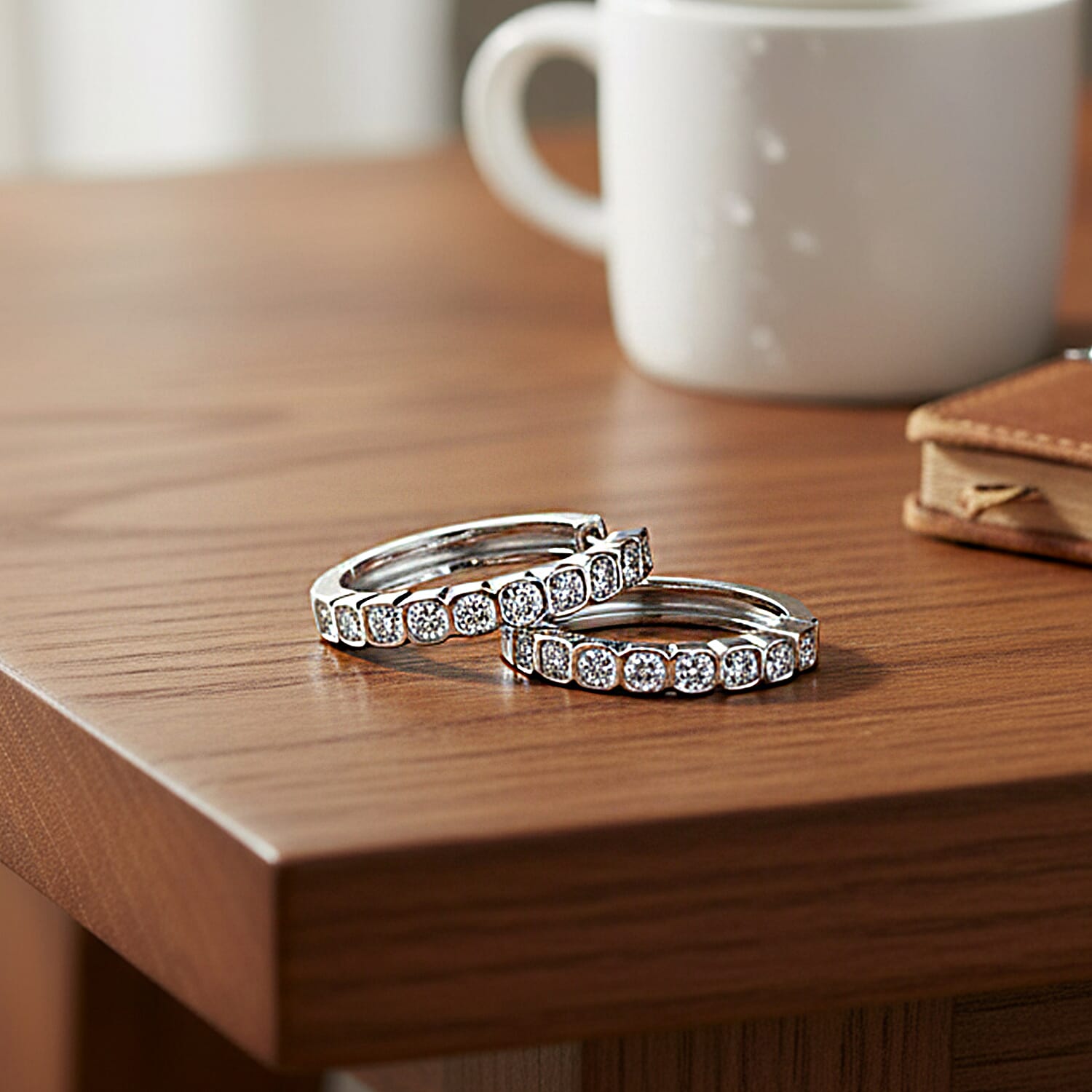 Luxuriant Lab Grown Diamond (SI-GH) Earring with Hoop in Rhodium Overlay Sterling Silver 0.50 Ct.