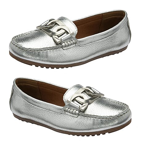 Lotus Martino Leather Moccasin Loafer (Size 3) - Silver