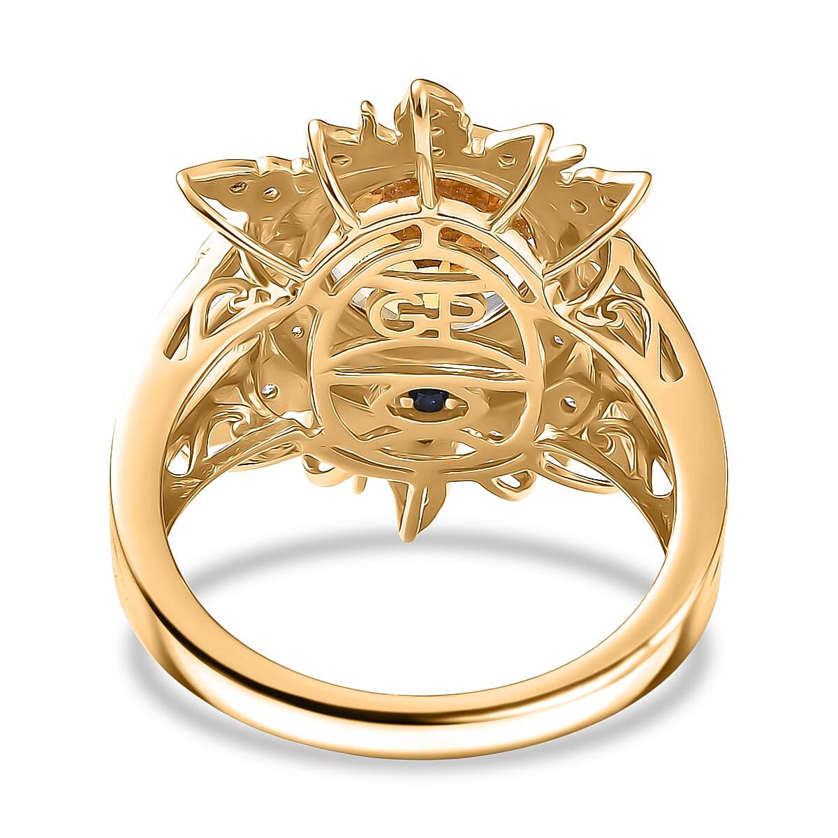 GP- Celestial Dream Collection Citrine, Blue Sapphire & White Zircon Ring in 18K Vermeil Yellow Gold Plated Sterling Silver 3.88 Ct, Silver Wt. 5.18 Gms.