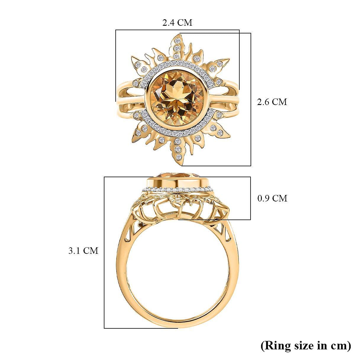 GP- Celestial Dream Collection Citrine, Blue Sapphire & White Zircon Ring in 18K Vermeil Yellow Gold Plated Sterling Silver 3.88 Ct, Silver Wt. 5.18 Gms.