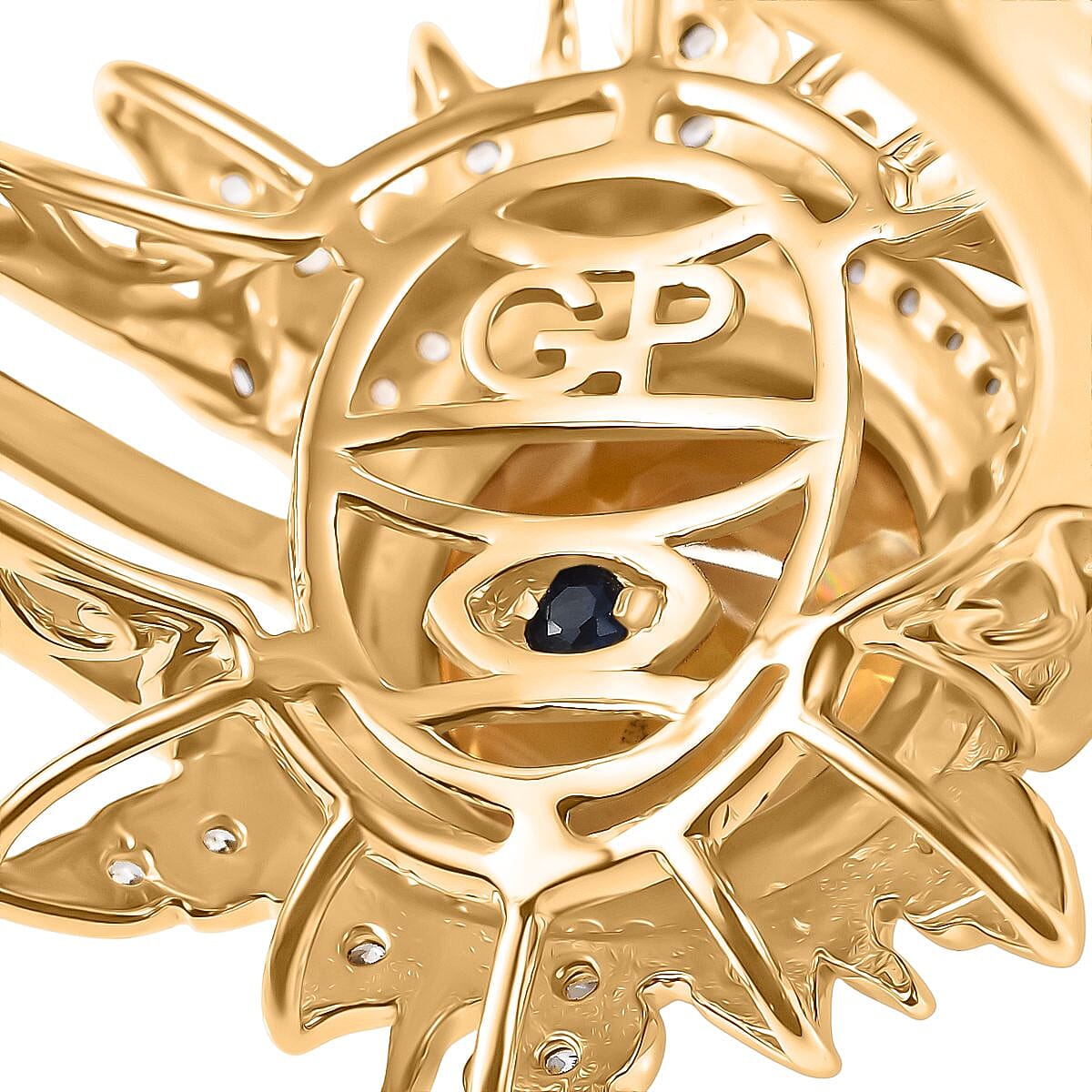 GP- Celestial Dream Collection Citrine, Blue Sapphire & White Zircon Ring in 18K Vermeil Yellow Gold Plated Sterling Silver 3.88 Ct, Silver Wt. 5.18 Gms.