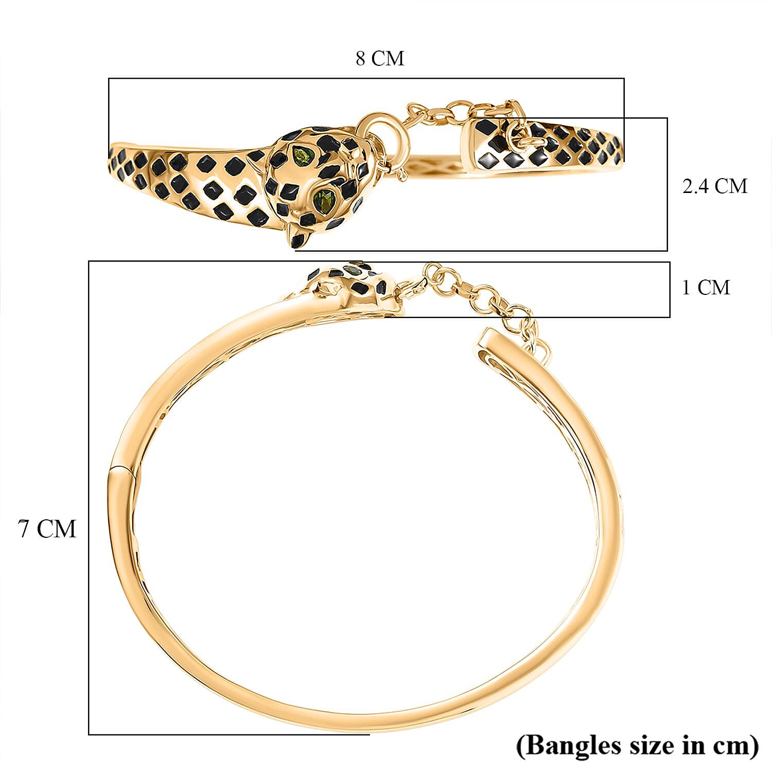 GP LeopardTotem Collection Natural Chrome Diopside & Blue Sapphire Full Bangle (Size 7.5) in 18K Vermeil Yellow Gold Plated Sterling Silver, Silver Wt. 22.59 Gms.