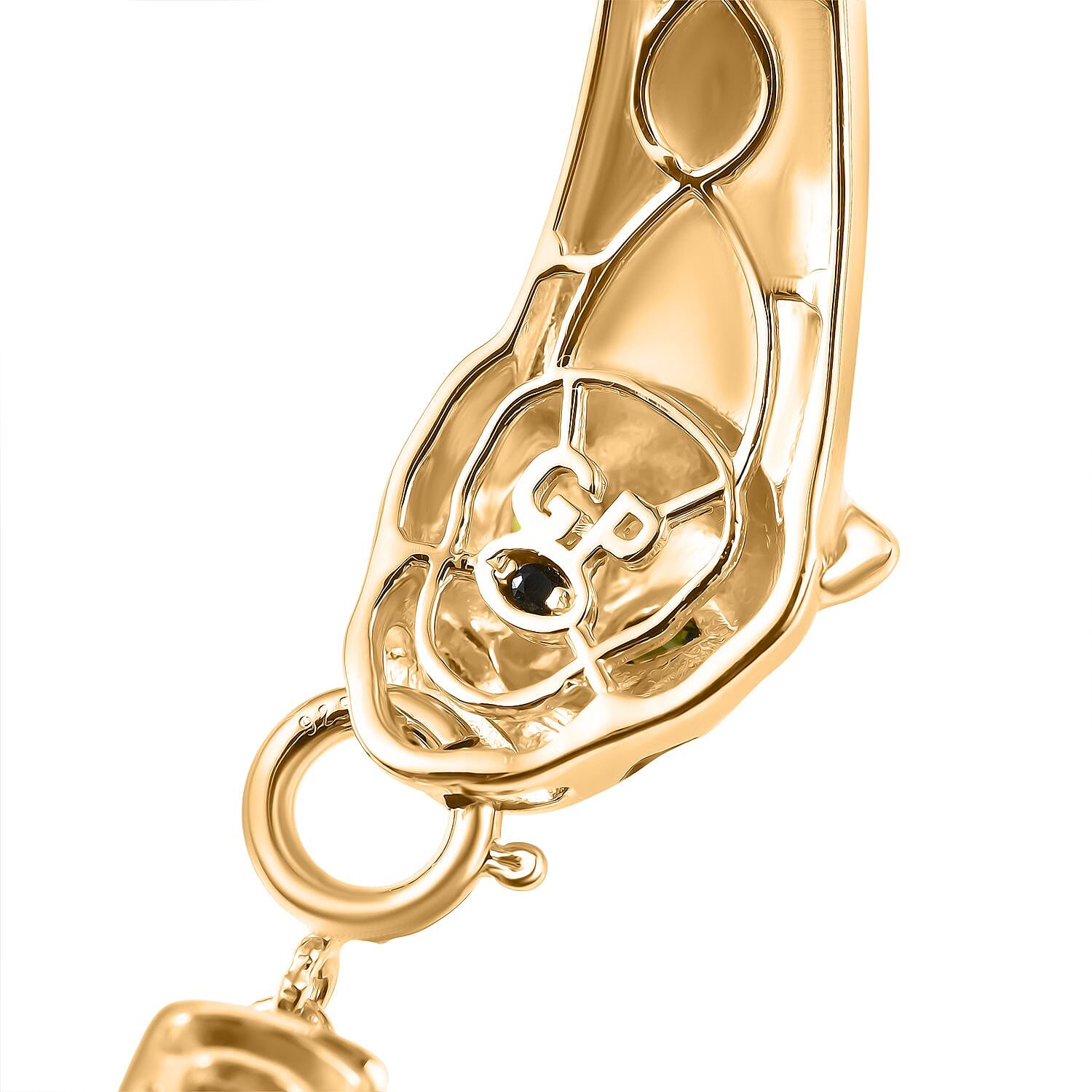 GP LeopardTotem Collection Natural Chrome Diopside & Blue Sapphire Full Bangle (Size 7.5) in 18K Vermeil Yellow Gold Plated Sterling Silver, Silver Wt. 22.59 Gms.