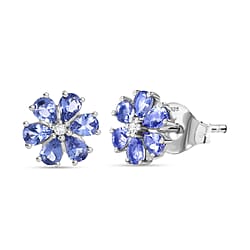 D'Joy Tanzanite & White Zircon Earring with Push Back in 18K Yellow Gold Plated Sterling Silver 1.95 Ct.