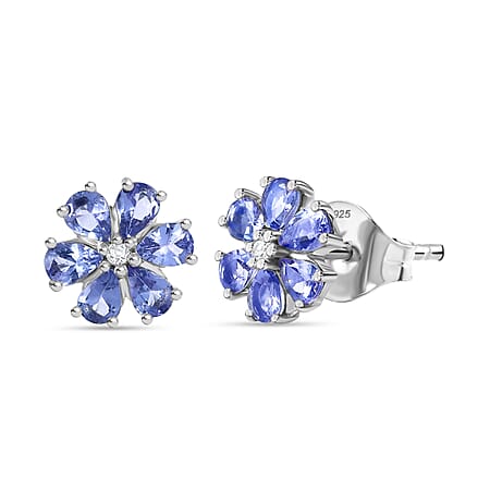 D'Joy Tanzanite & White Zircon Earring with Push Back in Platinum Overlay Sterling Silver 1.95 Ct. D'Joy Tanzanite & White Zircon Earring with Push Back in Platinum Overlay Sterling Silver 1.95 Ct.