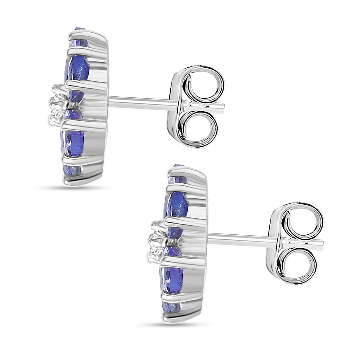 D'Joy Tanzanite & White Zircon Earring with Push Back in Platinum Overlay Sterling Silver 1.95 Ct.
