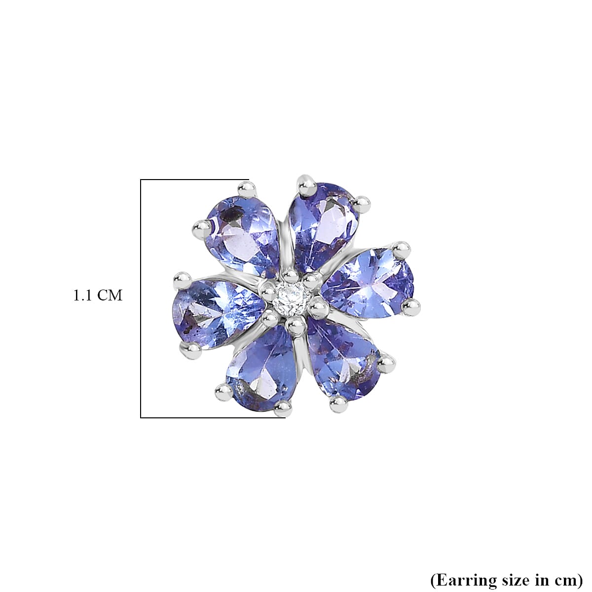 D'Joy Tanzanite & White Zircon Earring with Push Back in Platinum Overlay Sterling Silver 1.95 Ct.