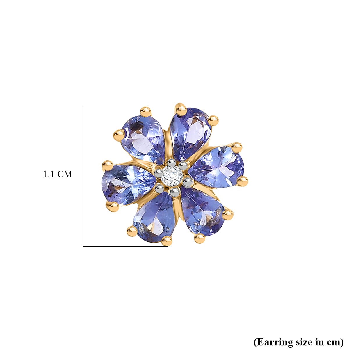 D'Joy Tanzanite & White Zircon Earring with Push Back in 18K Yellow Gold Plated Sterling Silver 1.95 Ct.