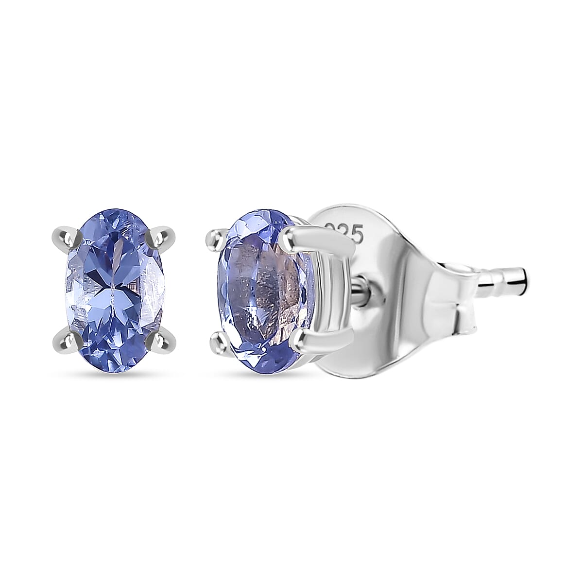 Tanzanite Solitaire Stud Push Post Earring in Platinum Overlay Sterling Silver