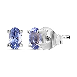 Tanzanite Solitaire Stud Push Post Earring in 18K Yellow Gold Plated Sterling Silver