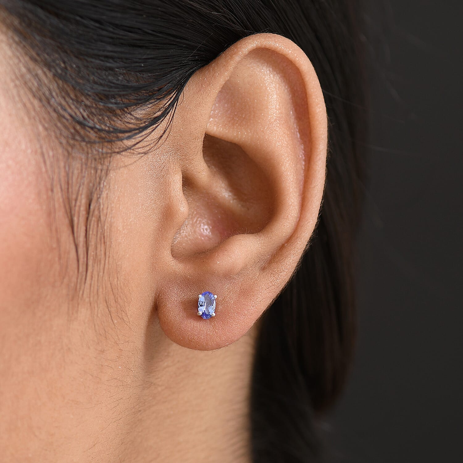 Tanzanite Solitaire Stud Push Post Earring in Platinum Overlay Sterling Silver