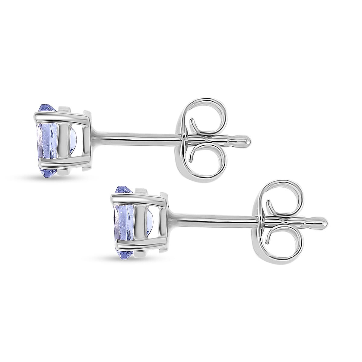 Tanzanite Solitaire Stud Push Post Earring in Platinum Overlay Sterling Silver