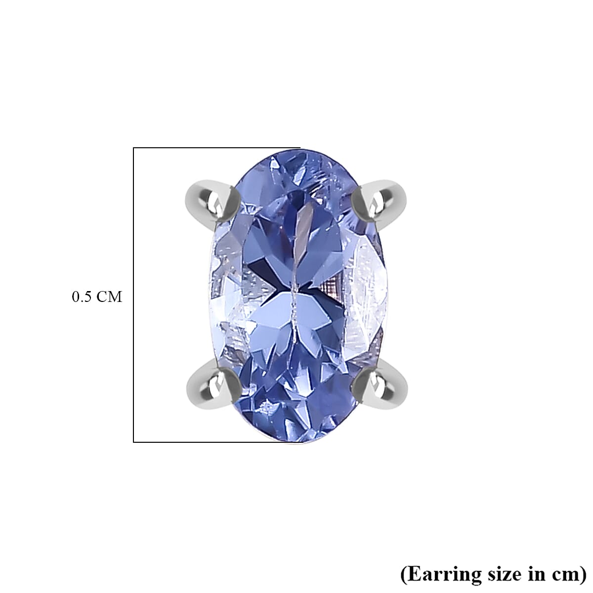 Tanzanite Solitaire Stud Push Post Earring in Platinum Overlay Sterling Silver
