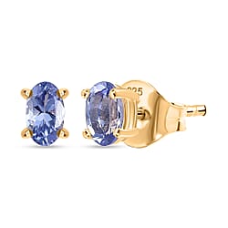 Tanzanite Solitaire Stud Push Post Earring in 18K Yellow Gold Plated Sterling Silver