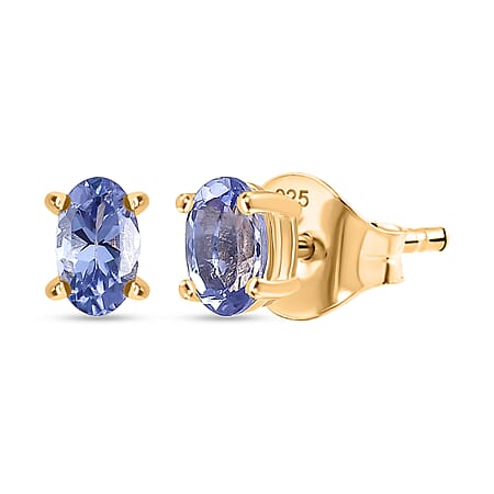Tanzanite Solitaire Stud Push Post Earring in 18K Yellow Gold Plated Sterling Silver