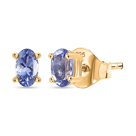 Tanzanite Solitaire Stud Push Post Earring in 18K Yellow Gold Plated Sterling Silver
