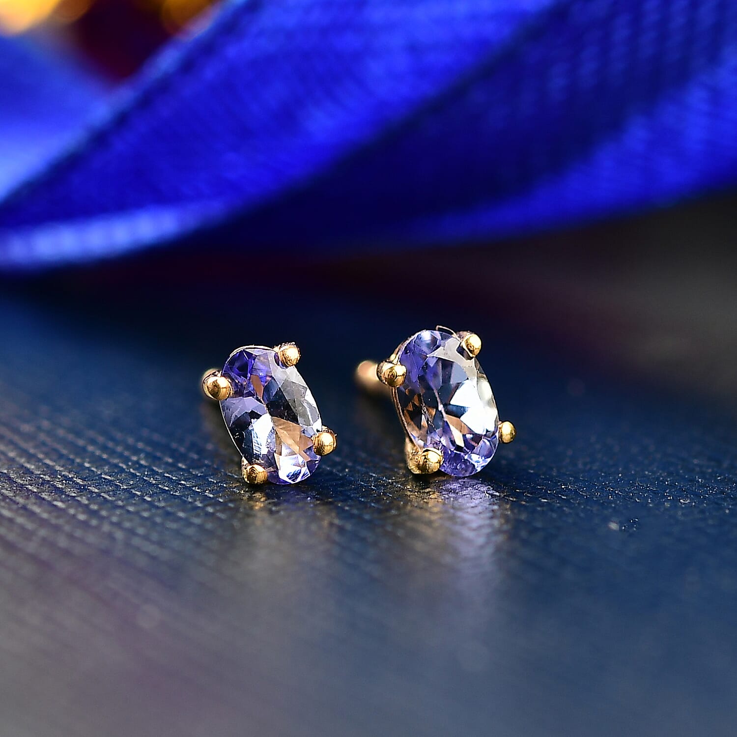 Tanzanite Solitaire Stud Push Post Earring in 18K Yellow Gold Plated Sterling Silver