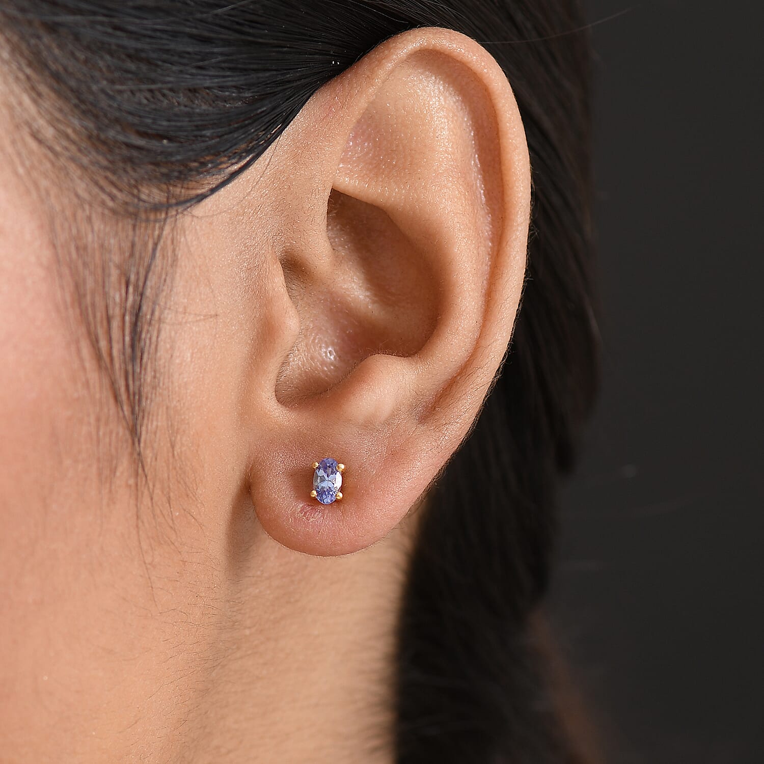 Tanzanite Solitaire Stud Push Post Earring in 18K Yellow Gold Plated Sterling Silver