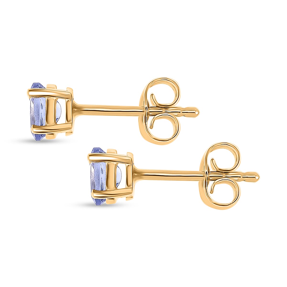 Tanzanite Solitaire Stud Push Post Earring in 18K Yellow Gold Plated Sterling Silver