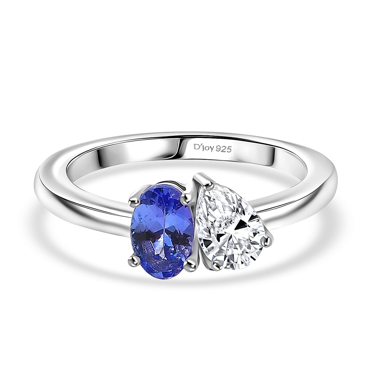 D'Joy Tanzanite & Moissanite Bypass Ring in Platinum Overlay Sterling Silver