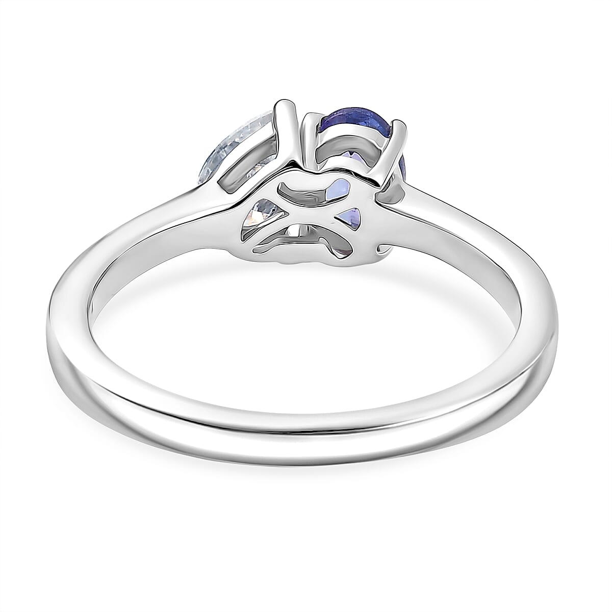 D'Joy Tanzanite & Moissanite Bypass Ring in Platinum Overlay Sterling Silver