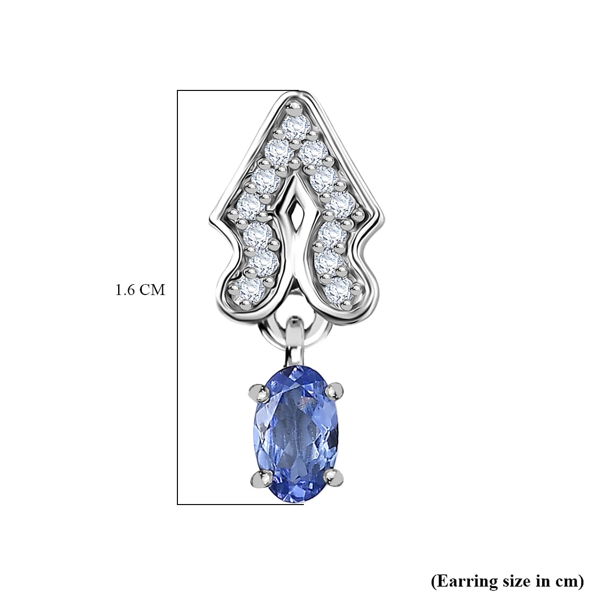 D'Joy Tanzanite & White Zircon Dangling Earring with Push Back in Platinum Overlay Sterling Silver