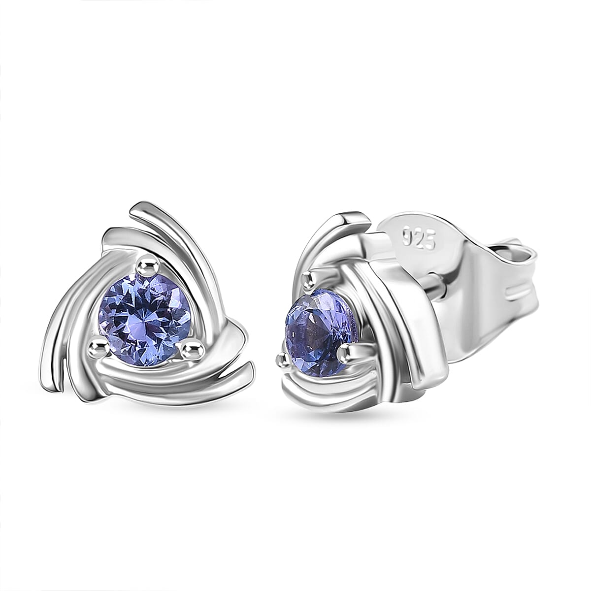 D'Joy Tanzanite Solitaire Stud Push Post Earring in Platinum Overlay Sterling Silver