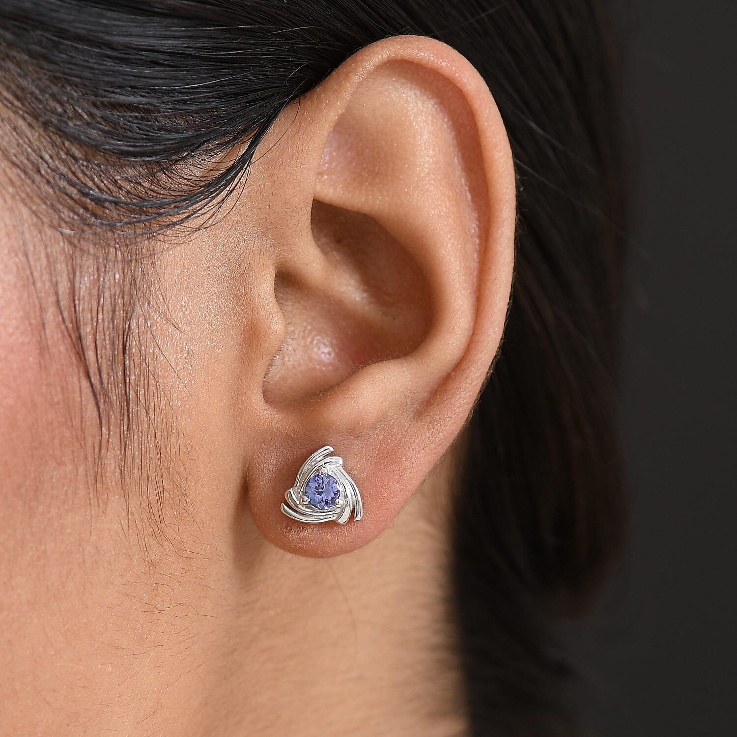 D'Joy Tanzanite Solitaire Stud Push Post Earring in Platinum Overlay Sterling Silver