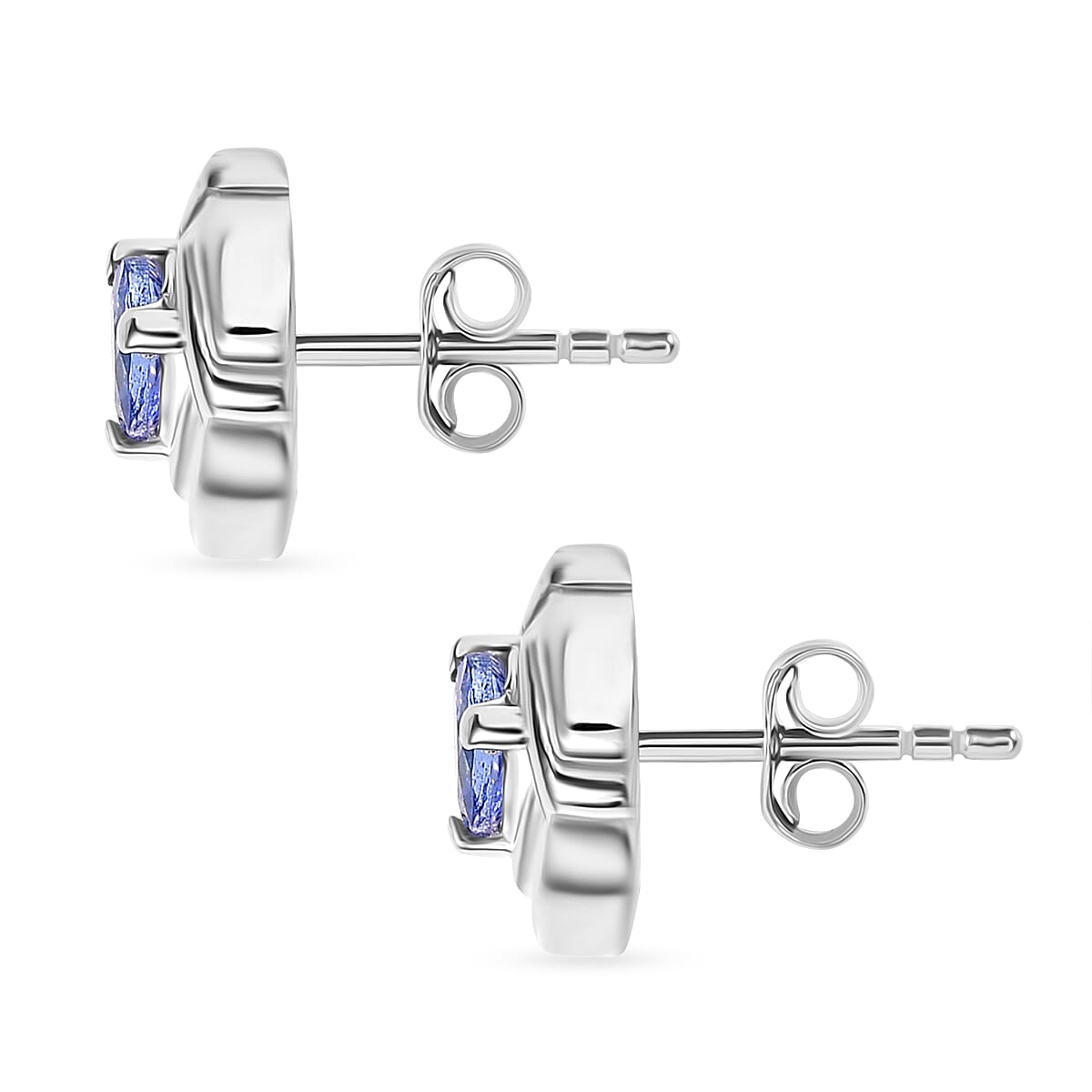 D'Joy Tanzanite Solitaire Stud Push Post Earring in Platinum Overlay Sterling Silver