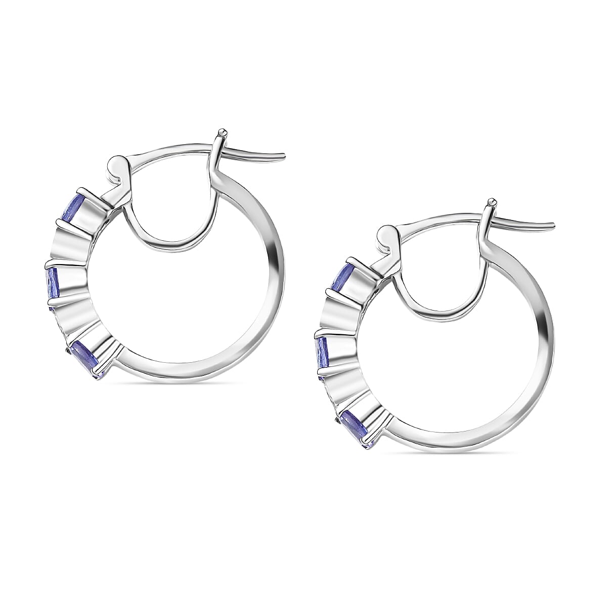 D'Joy Tanzanite & Moissanite Full Hoop Earring with Clasp in Platinum Overlay Sterling Silver 1.10 Ct.