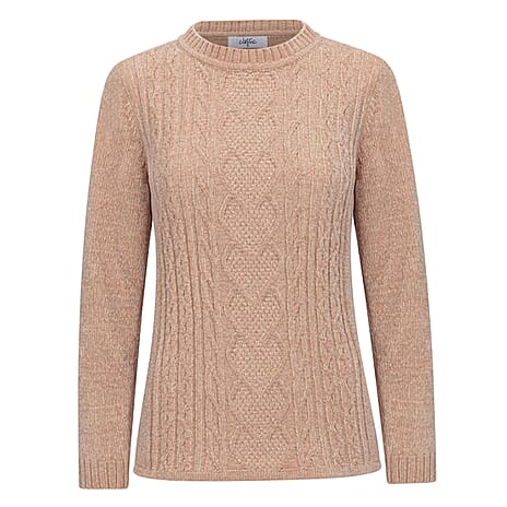 Classic Chenille Wide Cable Front Jumper (Size S) - Beige