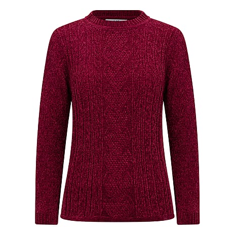 Classic Chenille Wide Cable Front Jumper (Size S) - Burgundy