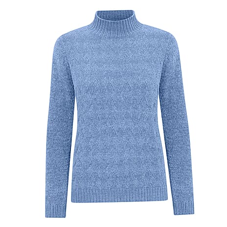Classic Chenille Wide Cable Front Jumper (Size XL) - Light Blue