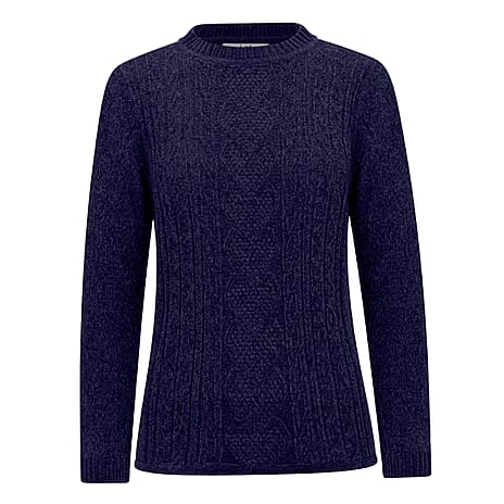 Classic Chenille Wide Cable Front Jumper (Size XL) - Navy