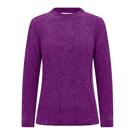Classic Chenille Wide Cable Front Jumper (Size M) - Purple