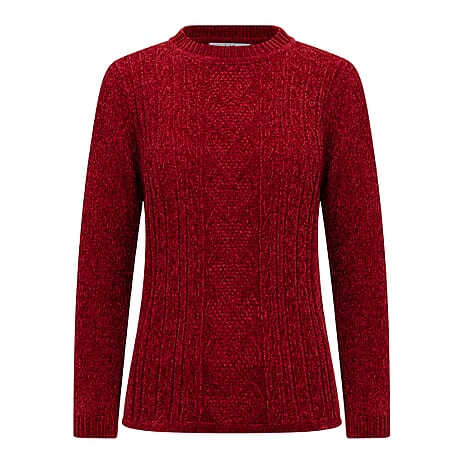 Classic Chenille Wide Cable Front Jumper (Size M) - Rust
