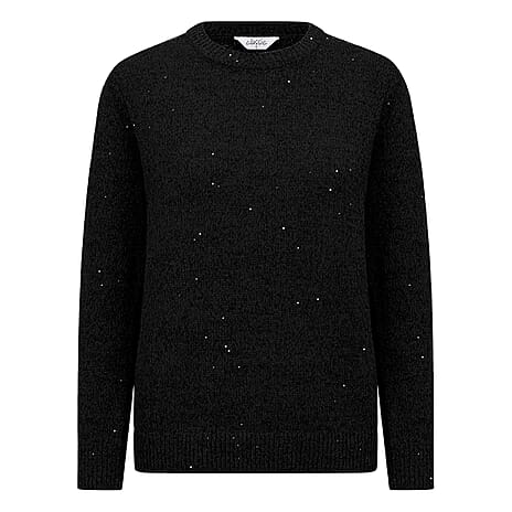 Classic Round Neck Sparkle Chenille Jumper (Size XL) - Black