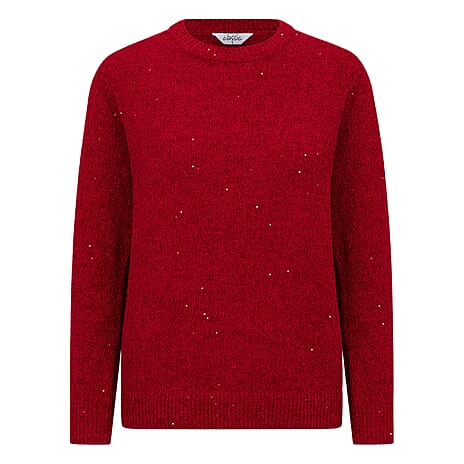 Classic Round Neck Sparkle Chenille Jumper (Size XL) - Red