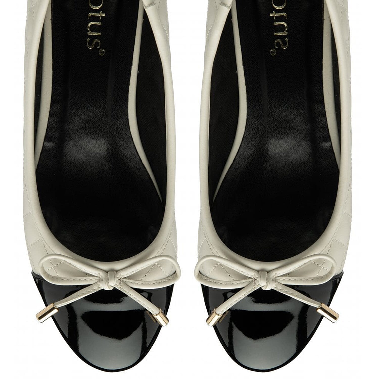 Lotus Rush Quilted Two-Tone Cap Toe Ballet Pumps With Block Heel (Size 3) - Cream & Black